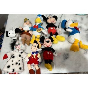 Disney Mickey Donald Duck, Pinocchio Bean Bag Lot of 8 Rare From 90s